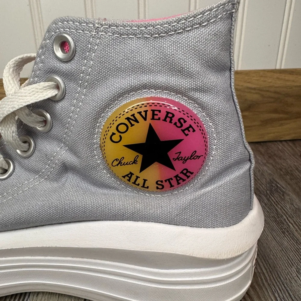 Converse All Star Chuck Taylor Grey Pink Canvas High Top Platform Shoes Kids 5